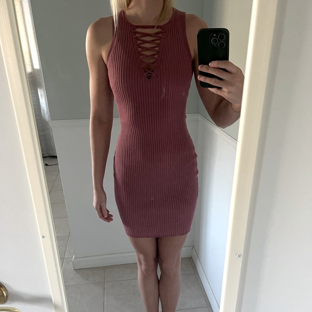 Mauve sweater dress, very sexy!